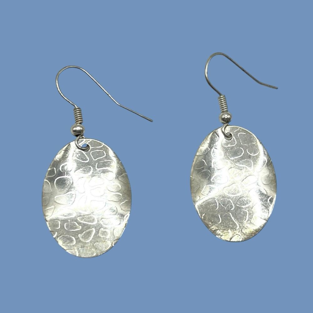 Silver Tone Earrings Dangle Fishing Lure Textured Metal Wavy Drop Charms Pierced